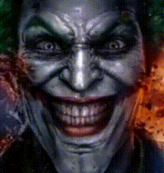 a close up of a joker 's face with a huge smile