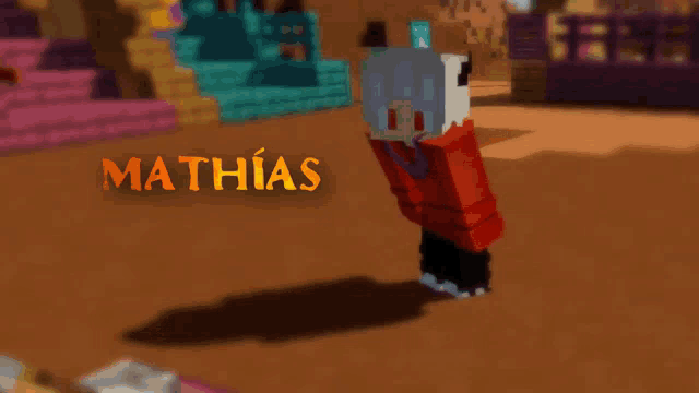 a cartoon character named mathias is standing in a desert