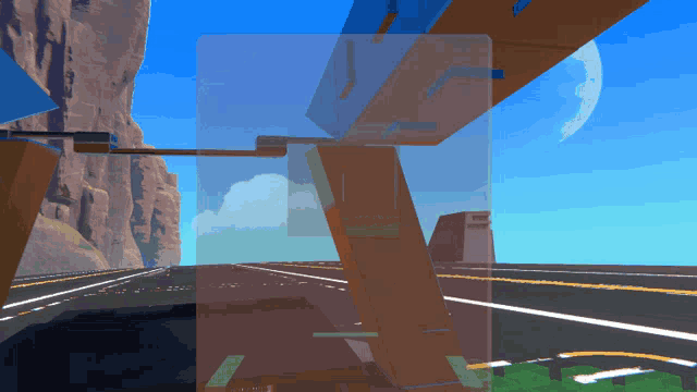 a computer generated image of a cliff and a road