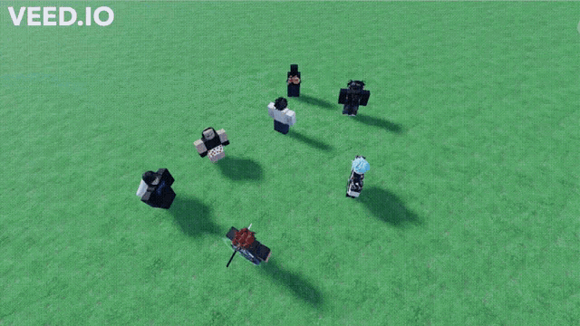 a group of roblox characters are standing in a grassy field with the words veed.io written above them