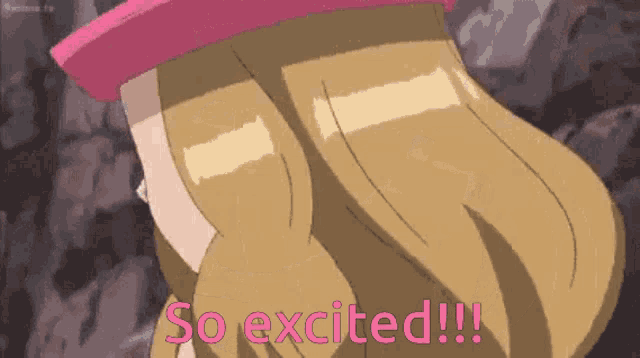 a cartoon of a girl with the words so excited written on it