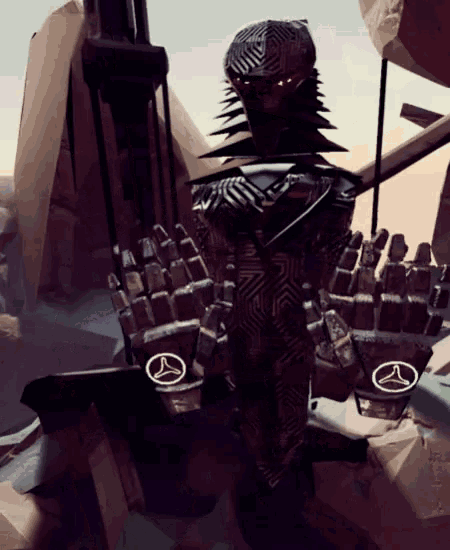 a drawing of a robot with a triangle on the gloves