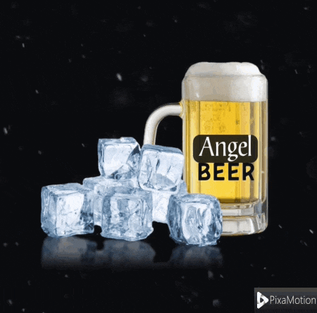 a glass of beer with angel beer written on it