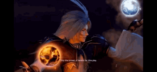 a screenshot of a video game shows a character with a pause button