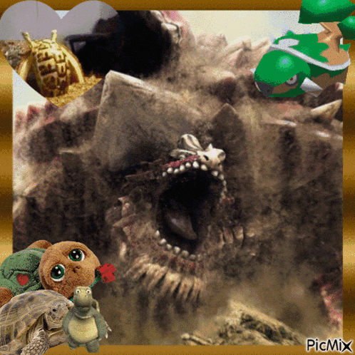 a picture of stuffed animals and a monster with the word picmix on the bottom right