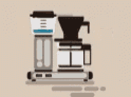 an illustration of a coffee maker with a cup of coffee coming out of it .