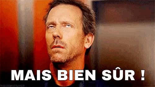 a close up of a man 's face with the words mais bien sur written above him
