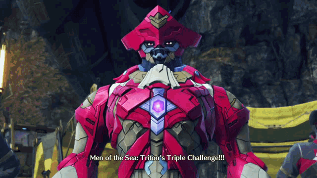 a video game character says men of the sea triton 's triple challenge !!