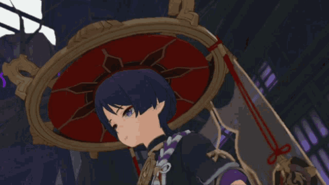 a cartoon character is wearing a red umbrella