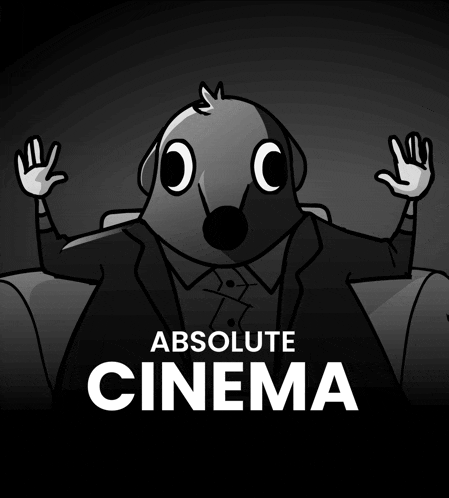 a poster for absolute cinema with a cartoon dog on it