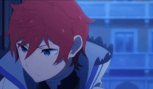 a close up of a red haired anime character