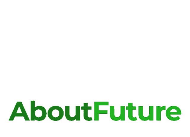 a logo for about future has a green triangle on it