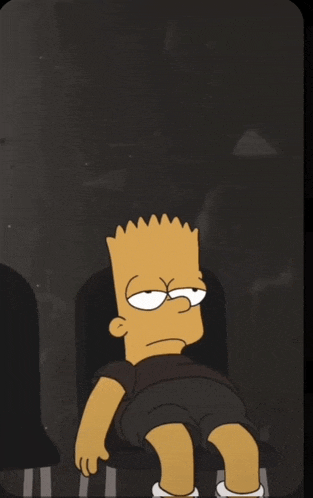 bart simpson is sitting in a chair with a sad look on his face
