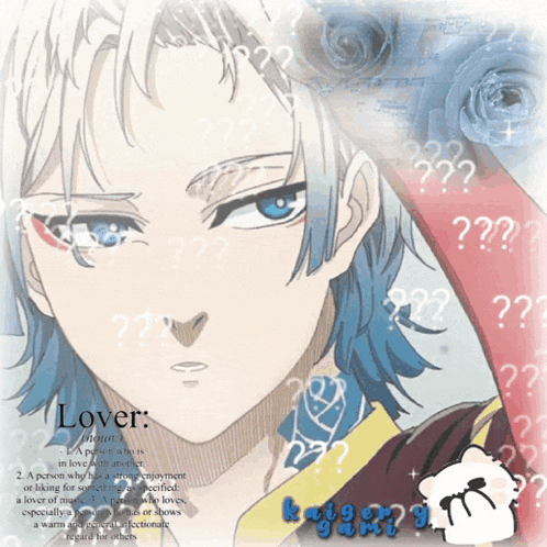 a picture of a boy with the word lover written on it