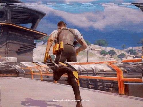 a man in a video game with the words some optional items require purchase on the bottom right