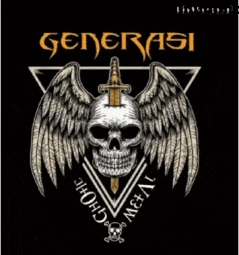a skull with wings holding a sword and the word generasi on the bottom right