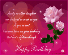 a birthday card for a daughter with pink roses and hearts