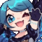 a pixel art drawing of a girl with blue hair waving her hand .