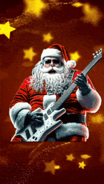 a painting of santa claus playing an electric guitar
