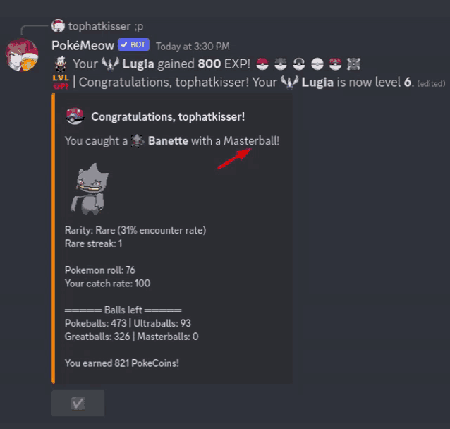a screenshot of a pokemon chat with congratulations from tophatkisser