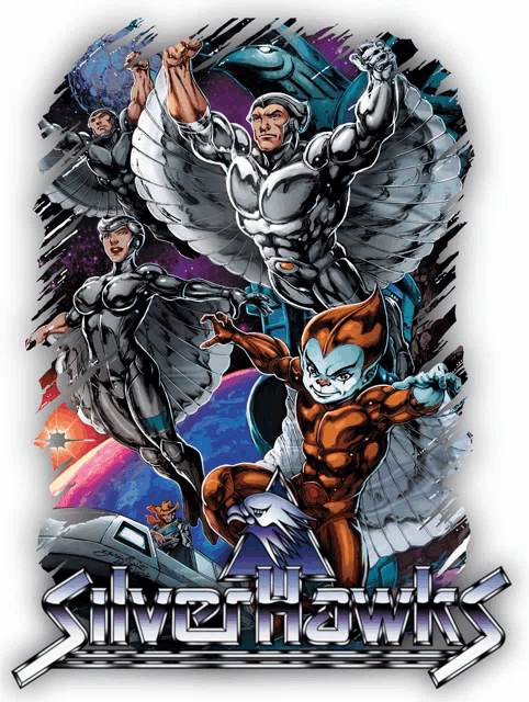 a poster for the silverhawks shows a group of superheros