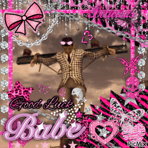 a picture of a scarecrow with the words good luck babe