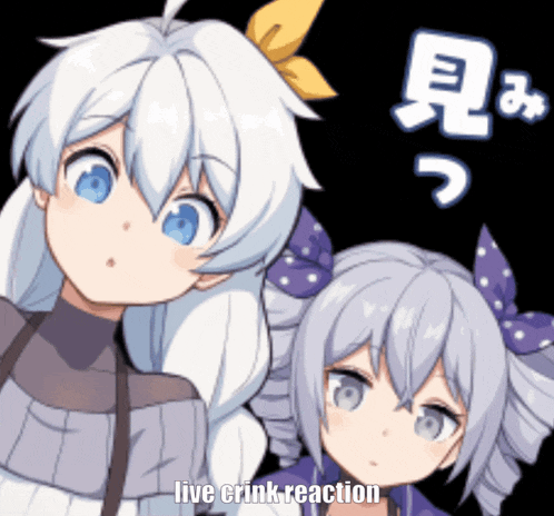 two anime girls are standing next to each other with the words live crink reaction on the bottom