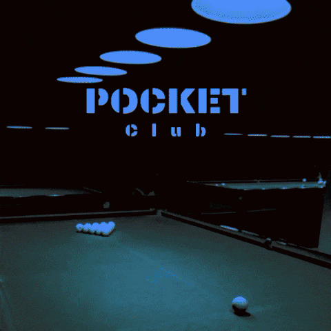 a pool table with balls on it and the words pocket club above it
