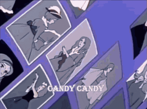 candy candy is written on a purple background
