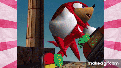 knuckles the echidna from the video game sonic the hedgehog is standing on a brick wall .