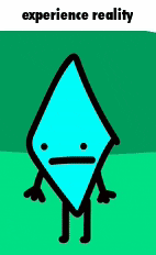 a cartoon drawing of a diamond with arms and legs and the words experience reality below it .