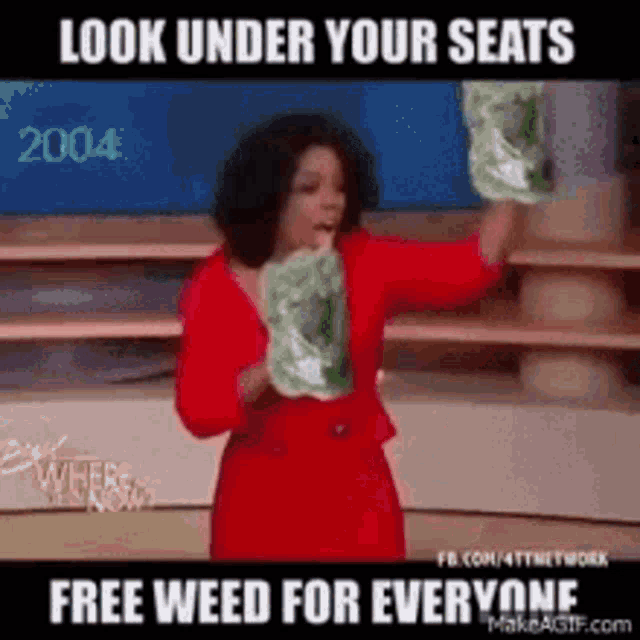 Look Under Your Sears Free Weed For Everyone GIF - Look Under Your Sears Free Weed For Everyone Oprah GIFs