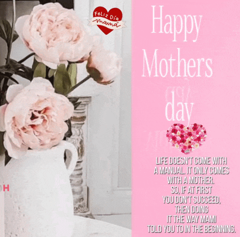 a happy mother 's day greeting card with a vase of pink flowers