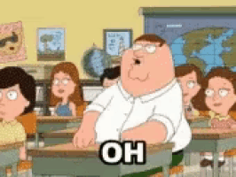 peter griffin from family guy is standing in front of a classroom full of children and says oh
