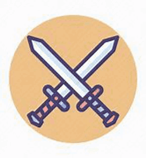 two crossed swords icon in a circle on a white background .