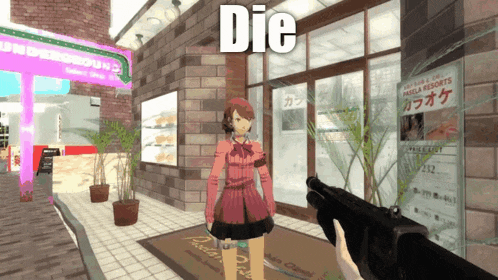 a person holding a gun in front of a building that says underground