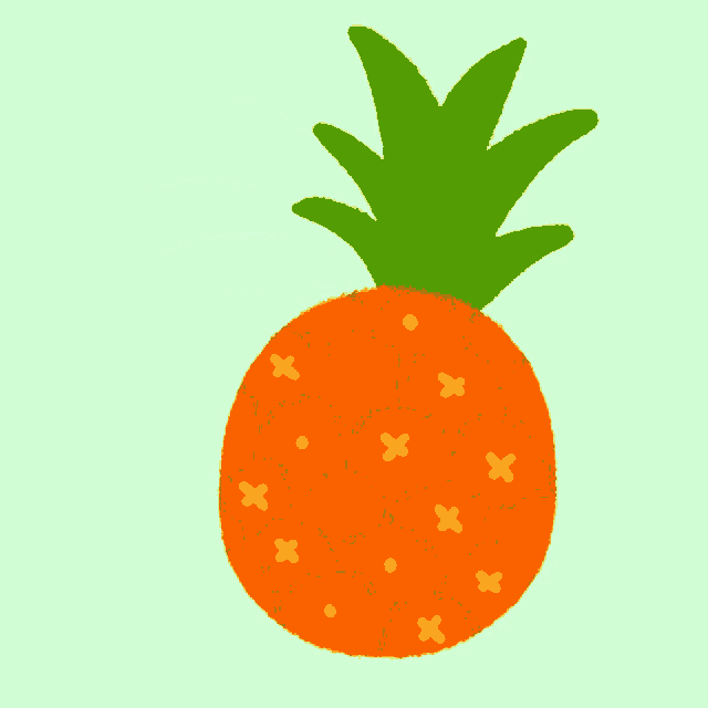 an orange pineapple with a green leaf on top