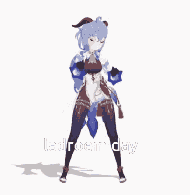 a 3d model of a girl dancing with the words ladroem day written on the bottom .