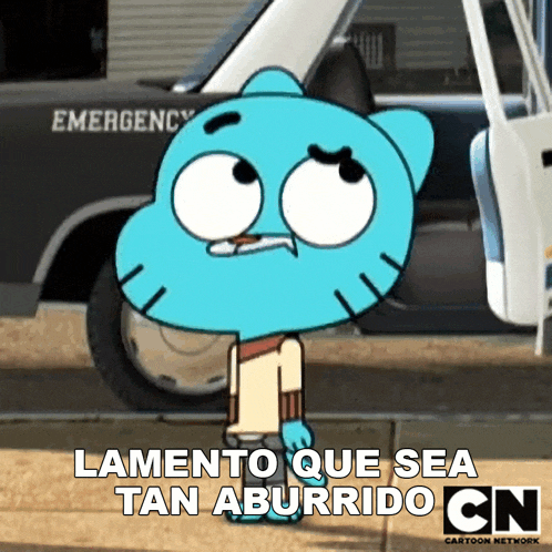 gumball from the amazing world of gumball is standing in front of an emergency truck
