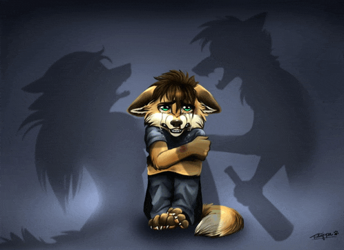 a drawing of a fox with a shadow of a wolf behind him