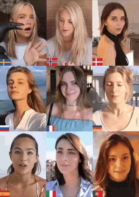 a collage of women from different countries including sweden and portugal