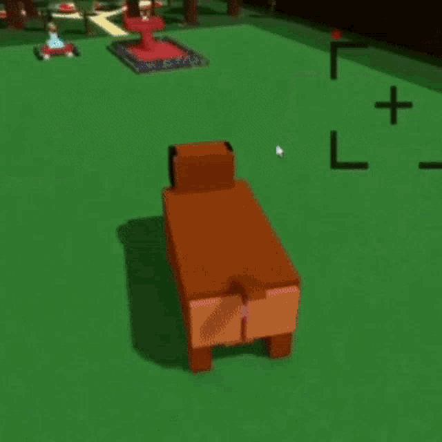 a dog made out of blocks is running on a green field .