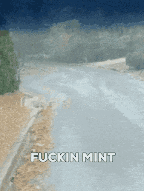 a road with the words fuckin mint written on it