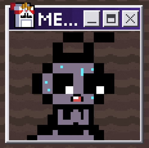 a pixel art drawing of a rabbit with the words " me " above it