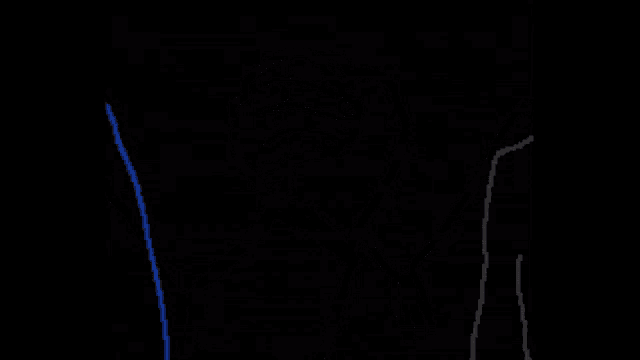 a pixel art of two hands holding each other with blue string