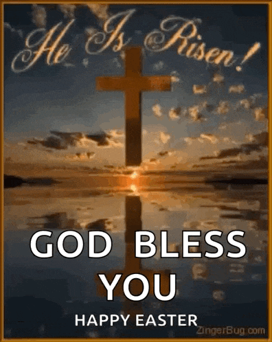 god bless you happy easter with a cross in the water