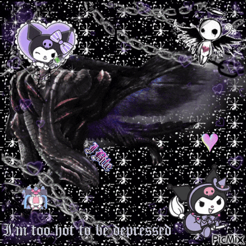 a picture of a cartoon character with the words " i 'm too hot to be depressed "