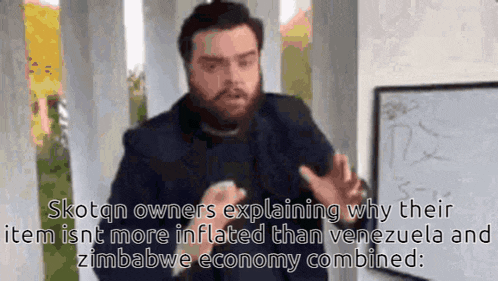 a man is explaining why their item isn 't more inflated than venezuela and zimbabwe economy combined