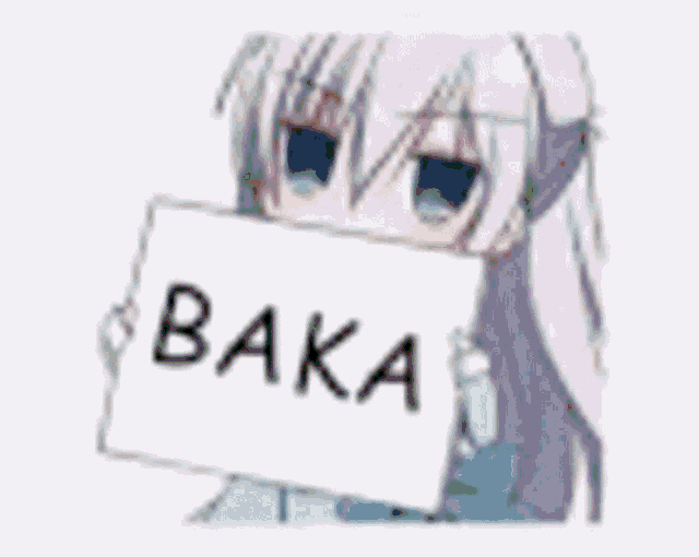 a girl with green hair is holding a sign that says baka .