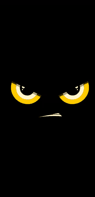 a black background with yellow eyes and a slight smile